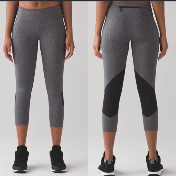 LULULEMON PACE RIVAL CROP 23”. HEATHERED GRAY/BLACK. PERFECT CONDITION. Sz6 - Picture 1 of 11